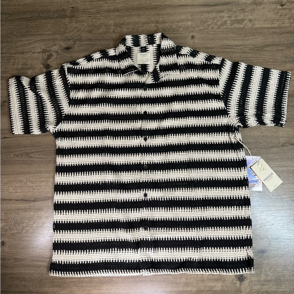 Black and White Striped Casual Button Down Shirt